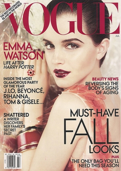 emma watson vogue 2011 cover. Actress Emma Watson sports a